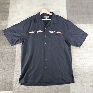 Hook‎ & Tackle Shirt Men's  Medium Black Embroidered Fish Button Up